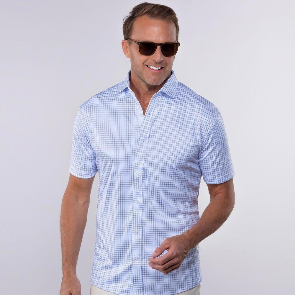 Men's Blue Checkered Casual Button Down Shirt